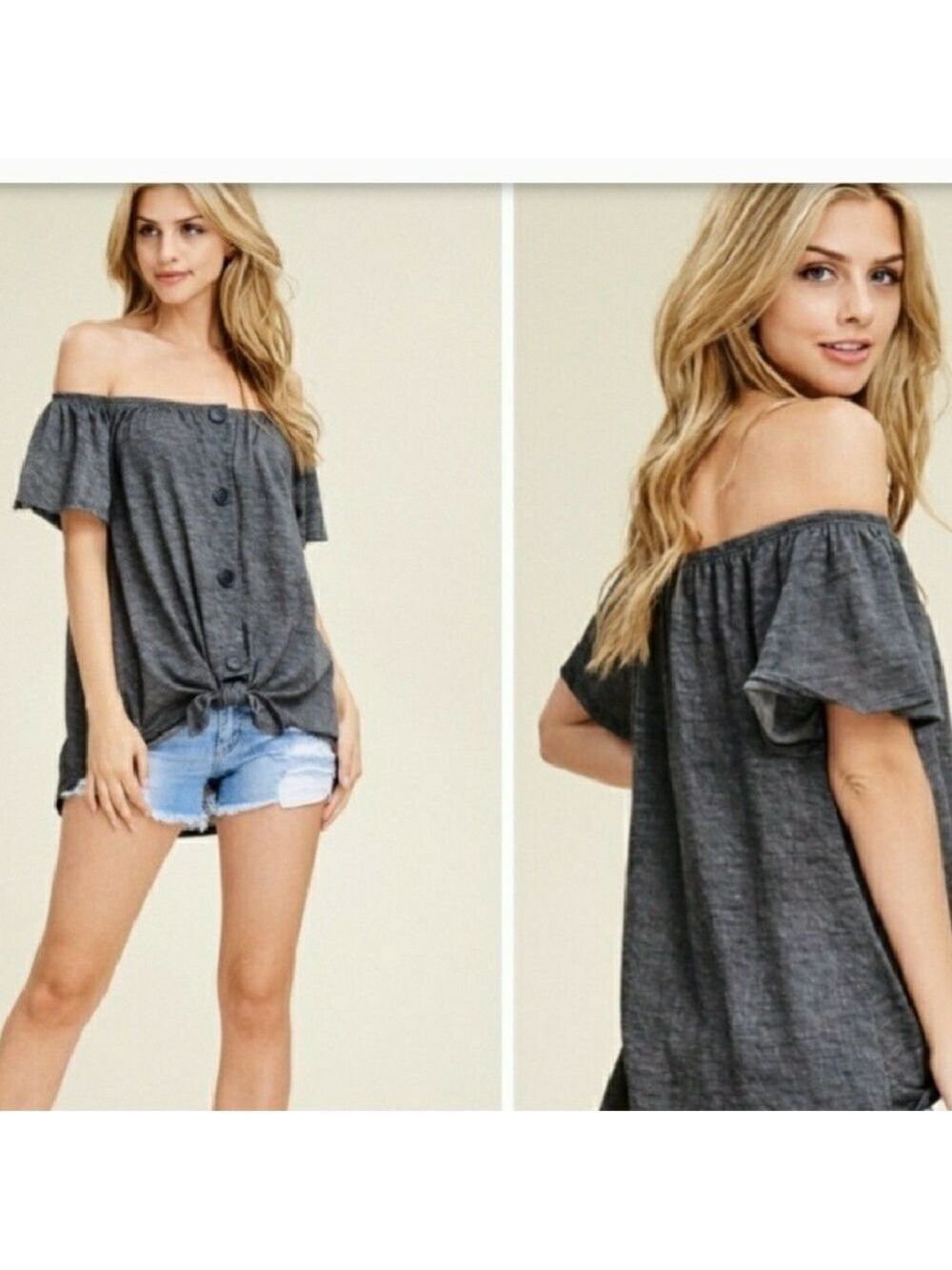 NIB off the shoulder button down ladies knit top. - Picture 3 of 6